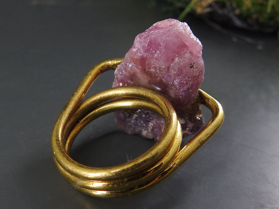 Miniature : Multi Tourmaline Natural Crystal Rough Golden Metal Rings