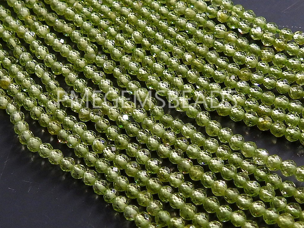 Thumbnail: Peridot Micro Faceted Sphere Ball Round Beads