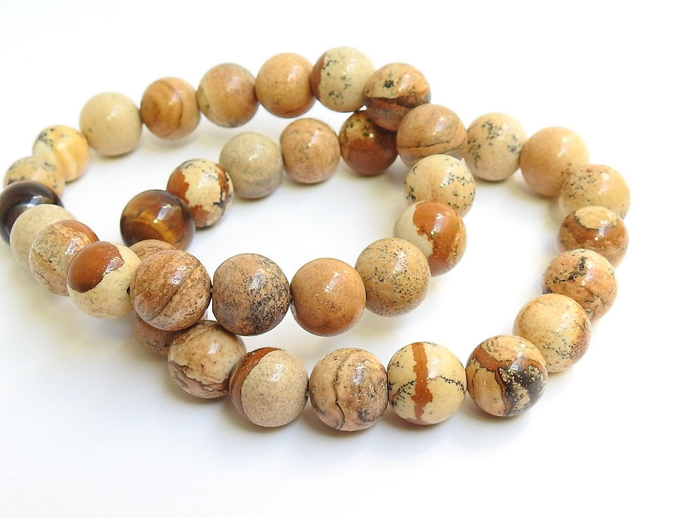 Picture Jasper Smooth Sphere Ball Round Beaded Bracelet