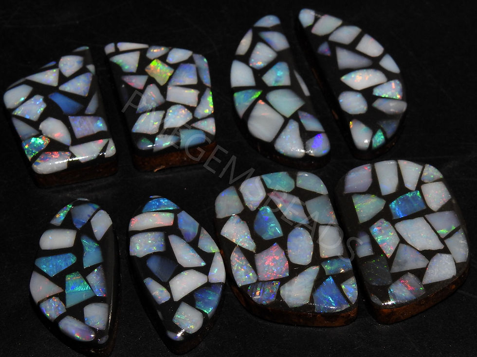 サムネイル： Australian Opal Doublet Multi Fire Smooth Cabochon Matching Pair