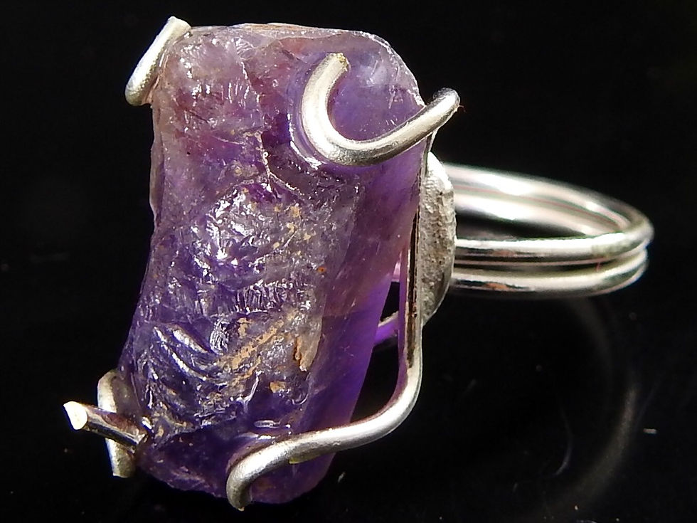 Thumbnail: Amethyst Natural Rough Sliver Polished Wire Wrapping Copper Rings