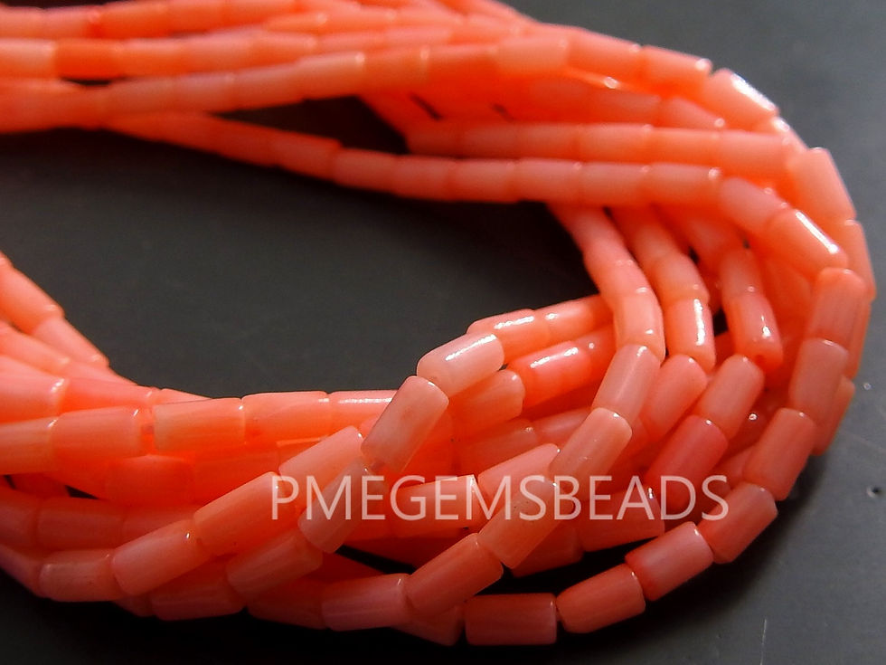 Pink Coral Smooth Tubes Shape Drum Cylinder Bead