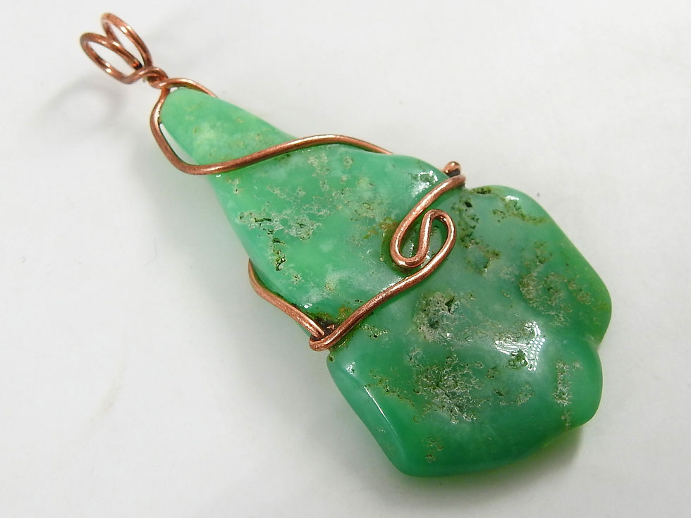 Miniature : Chrysoprase Natural Polished Rough Slice Wire Wrapped Copper Pendent