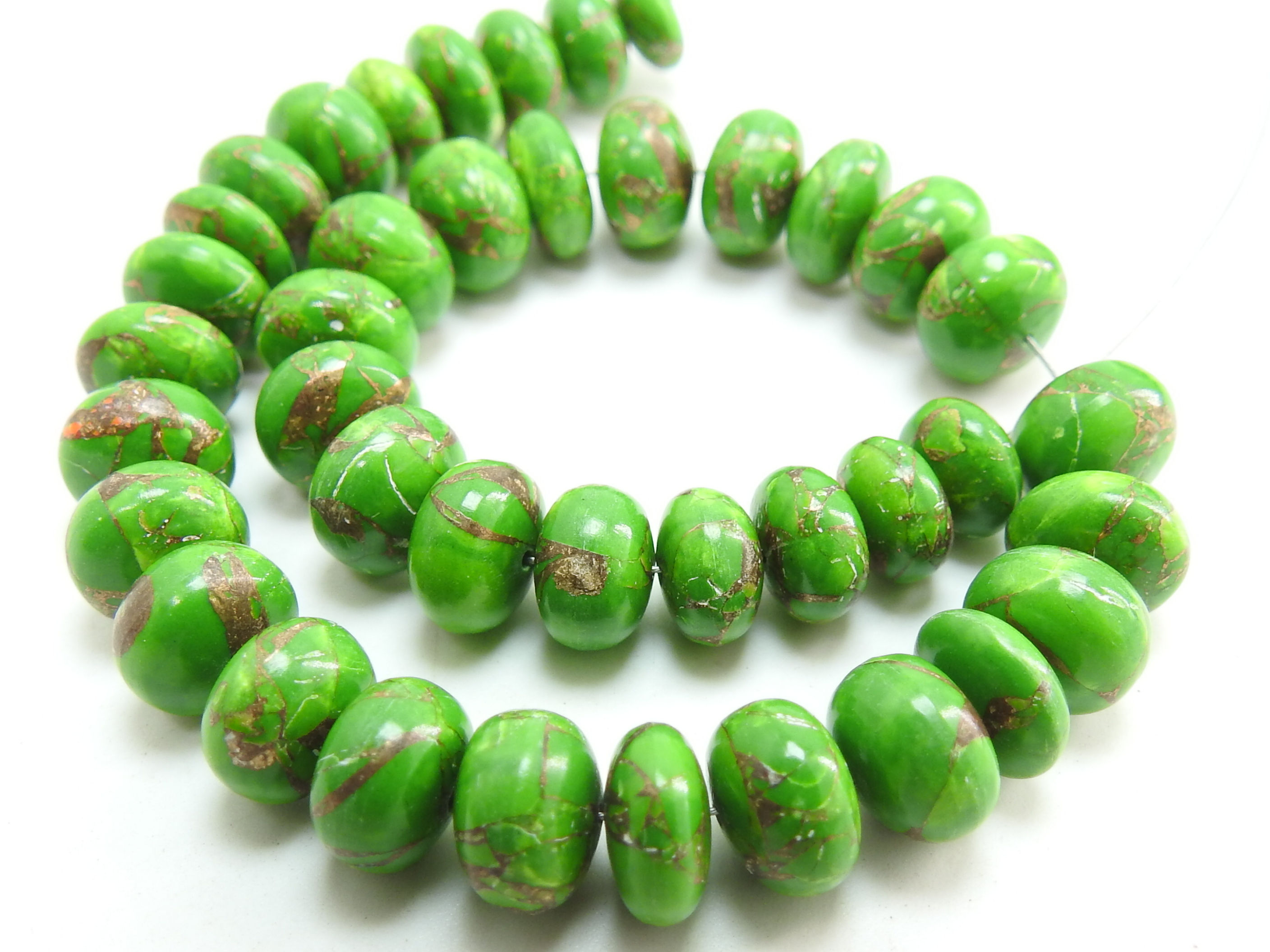 Green Copper Turquoise Smooth Roundel Bead