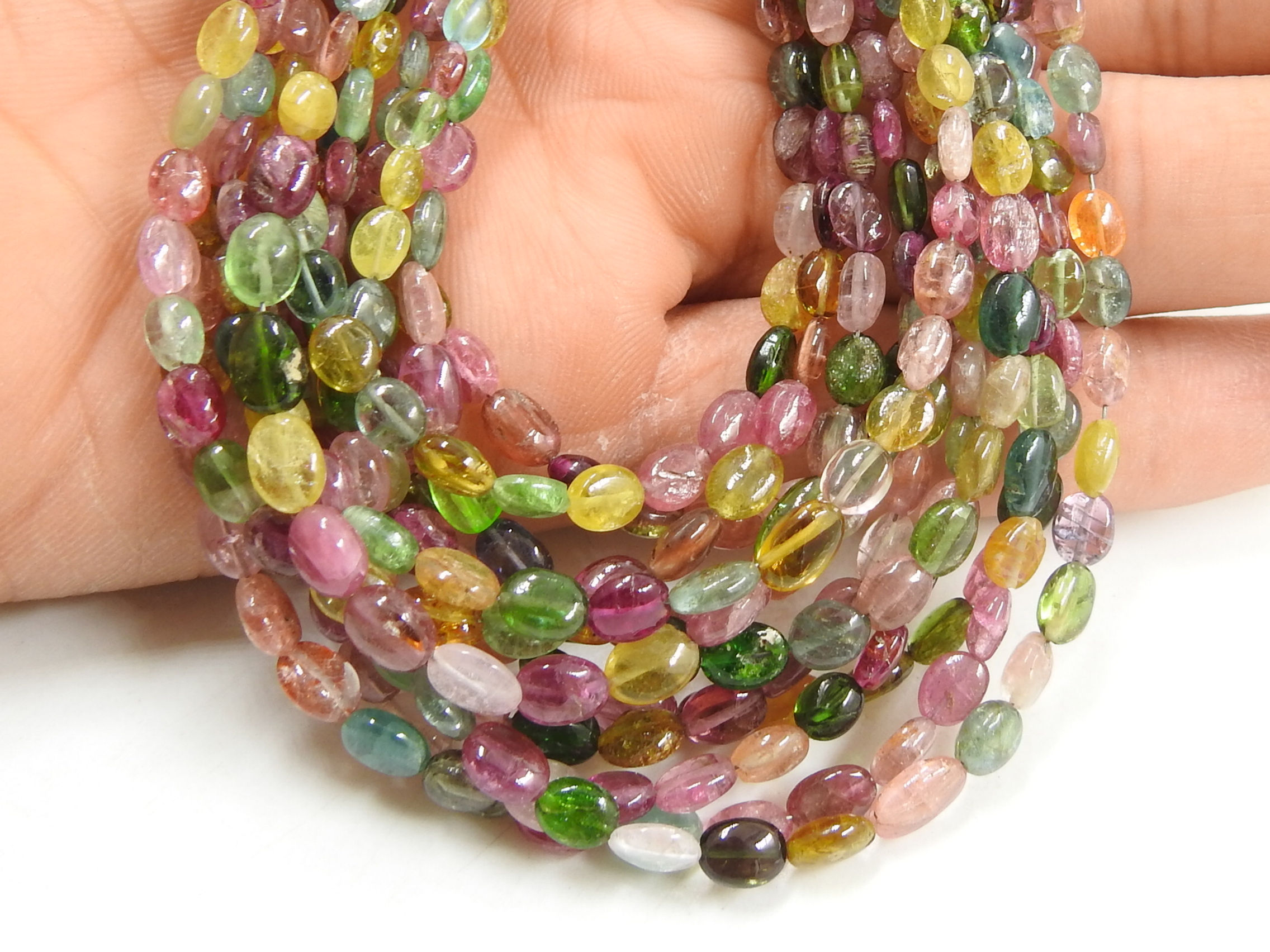Tourmaline Tumble Bead Multi Shaded Smooth Oval Shape 8Inches 6X5To3X2MM Approx