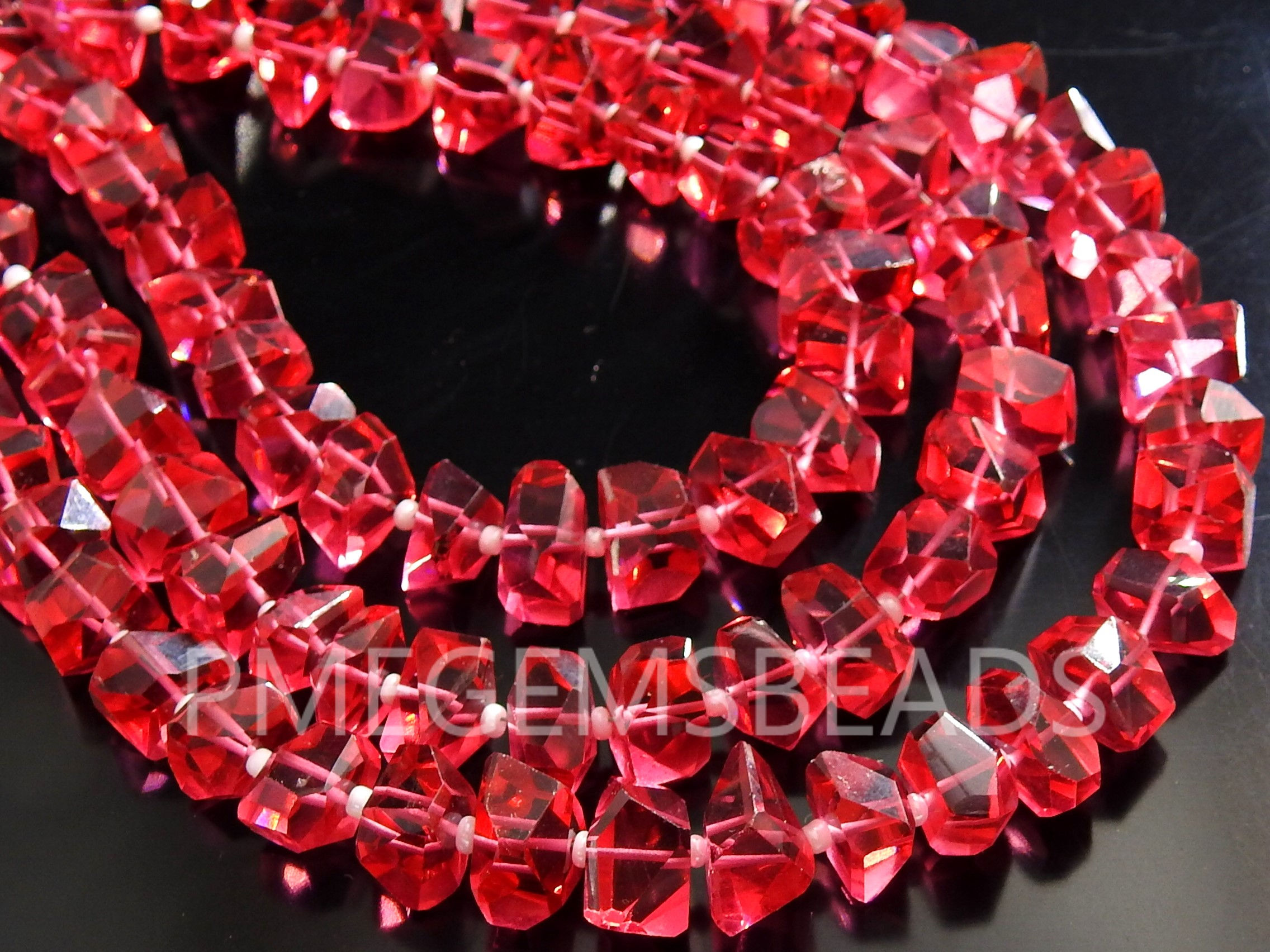 Rubilite Pink Quartz Faceted Tumble Nuggets Beads
