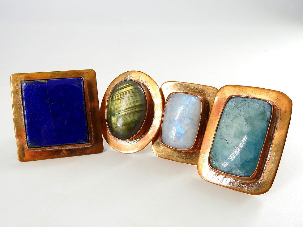 Миниатюра: White Rainbow Moonstone Multi Flash mooth Cabochon Copper Ring