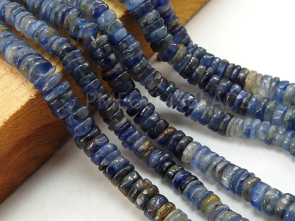 Thumbnail: Blue Kyanite Multi Shaded Smooth Heishi Tyre Beads