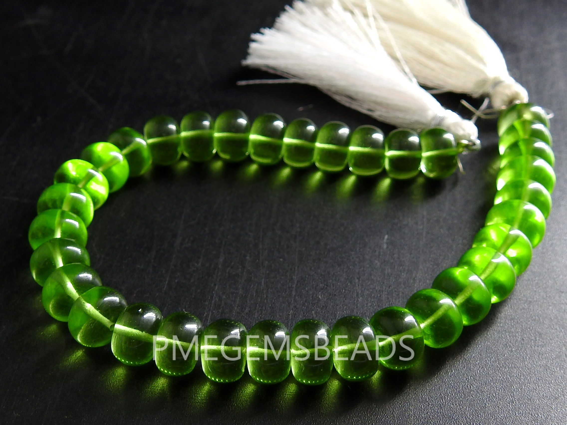 Peridot Green Quartz Bead Smooth Polished Roundel Shape For Making Jewelry 9Inch