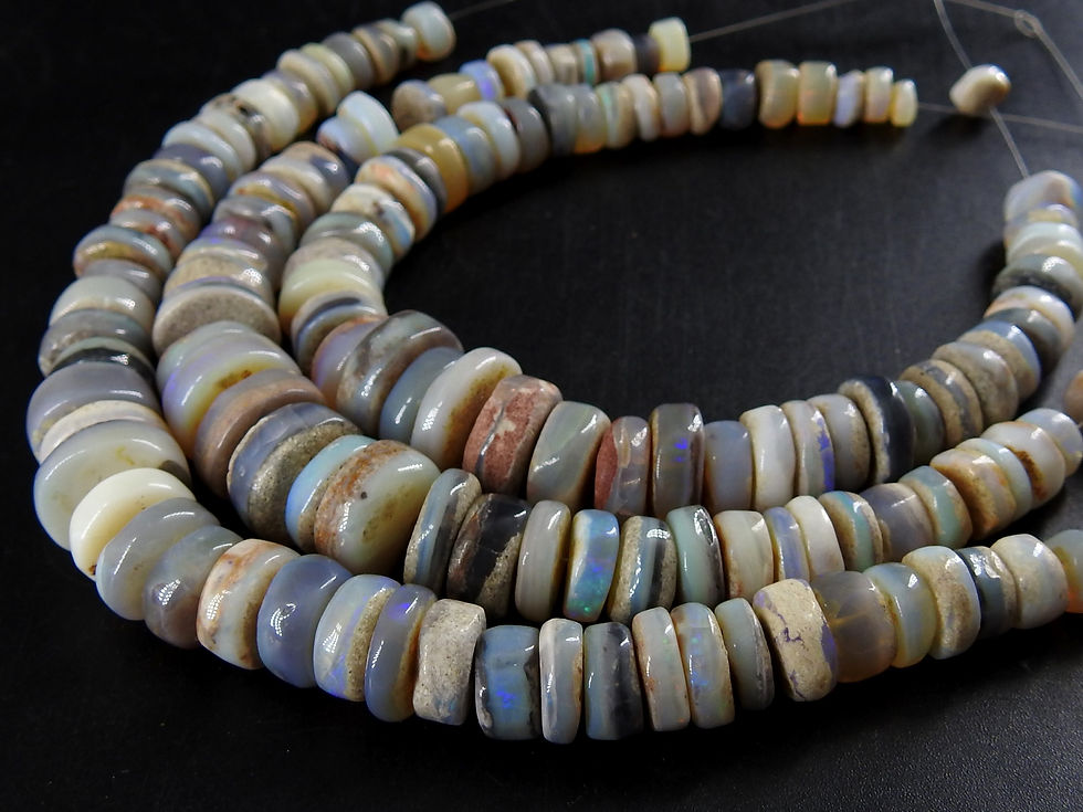 Thumbnail: Australian Opal Multi Fire Smooth Heishi Tyre Beads