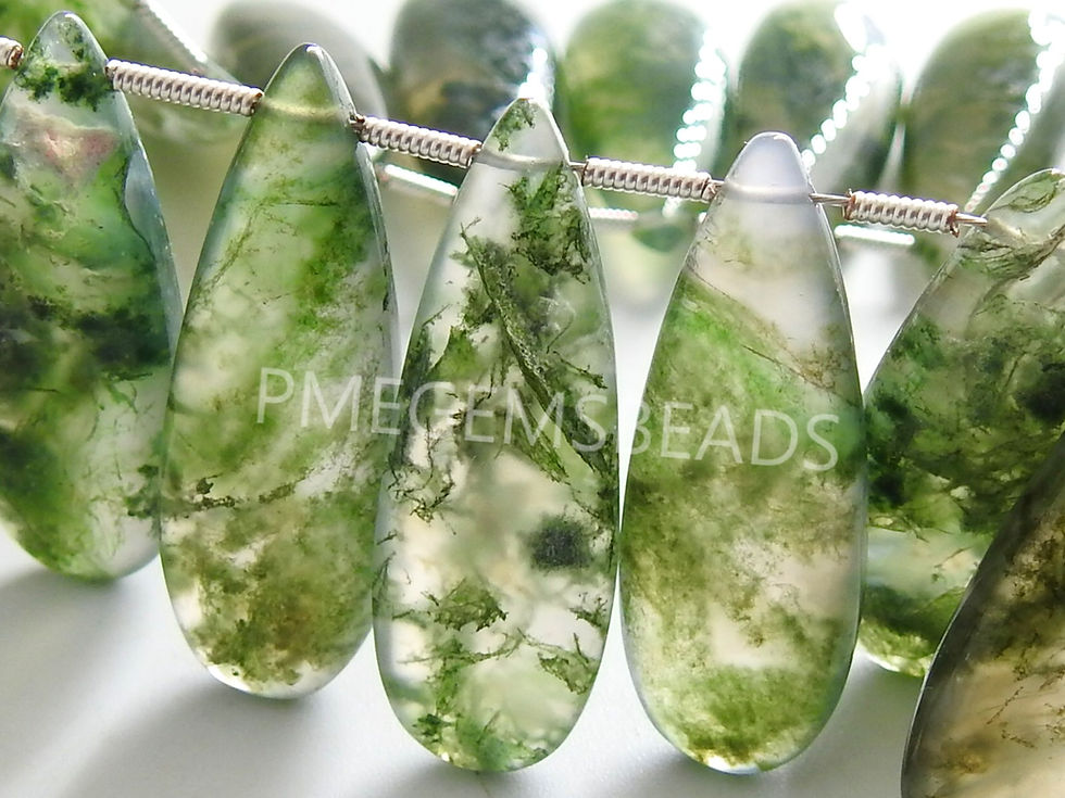 Miniature : Green Moss Agate Smooth Teardrop 2Piece 30X10MM