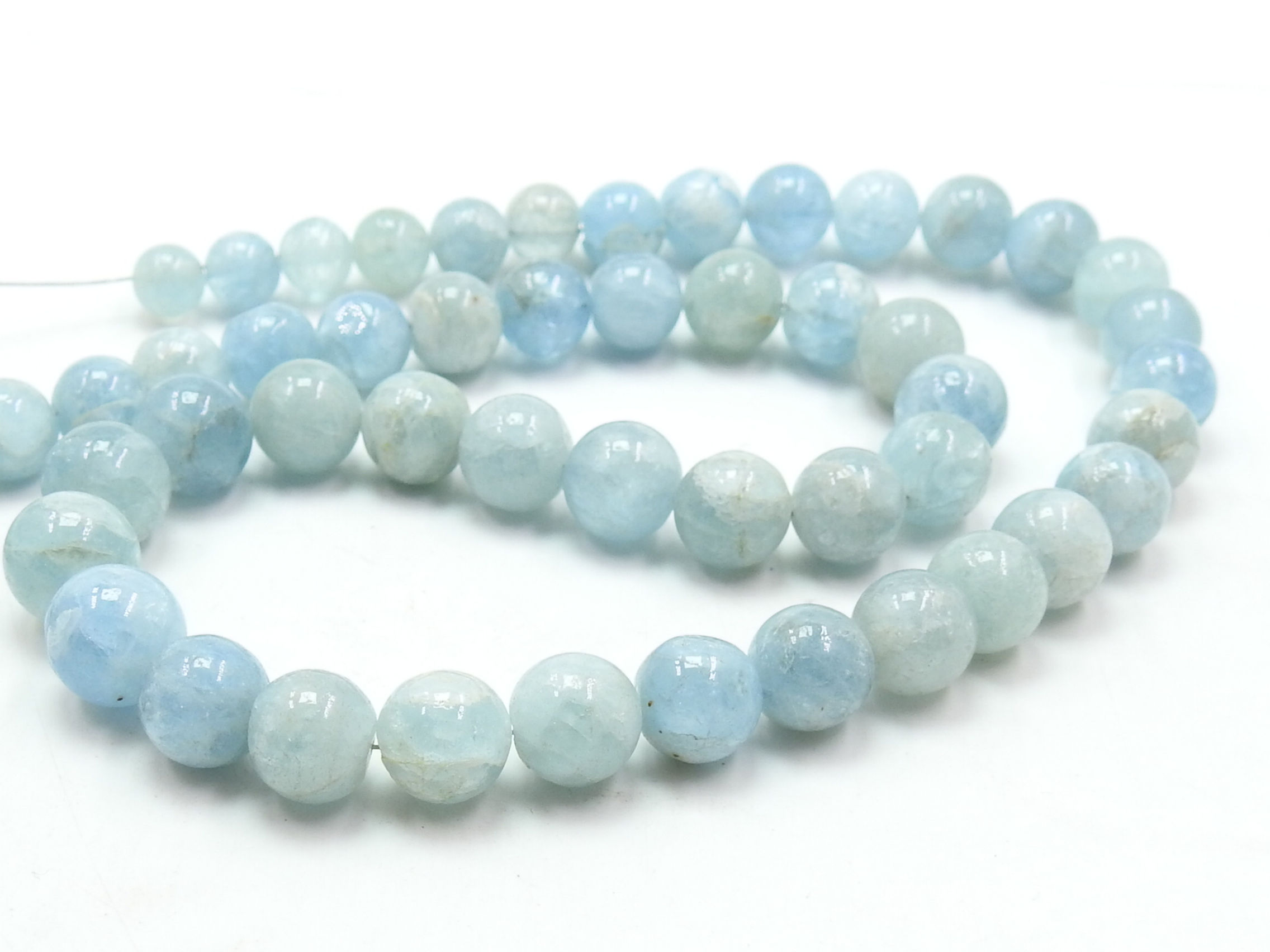Aquamarine Smooth Sphere Ball Round Bead/16Inch 6To9MM/WB-1