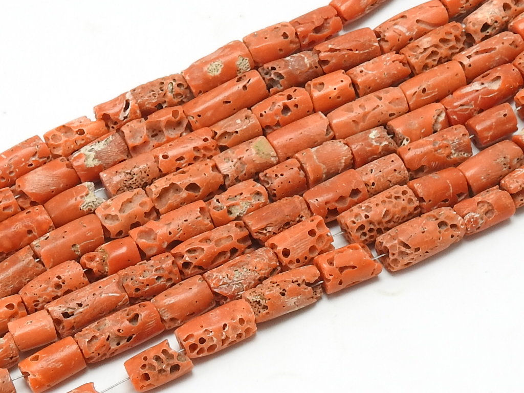 Red Coral Tube Beads 8 Inch Strand 5-6mm Approx Natural Stone