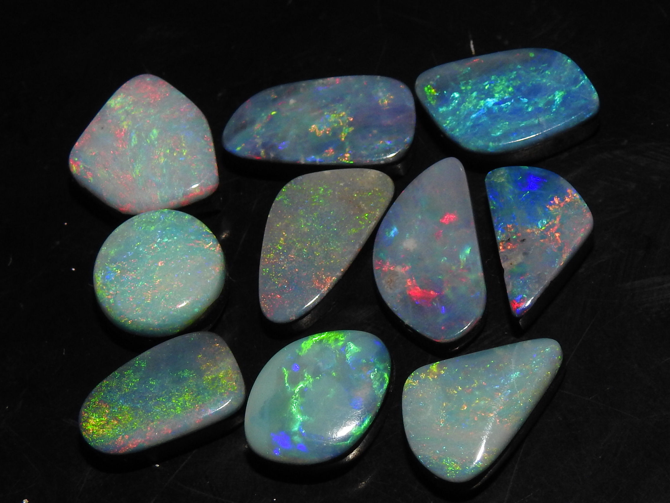 Australian Opal Doublet Multi Flashy Fire Smooth Cabochon Lot
