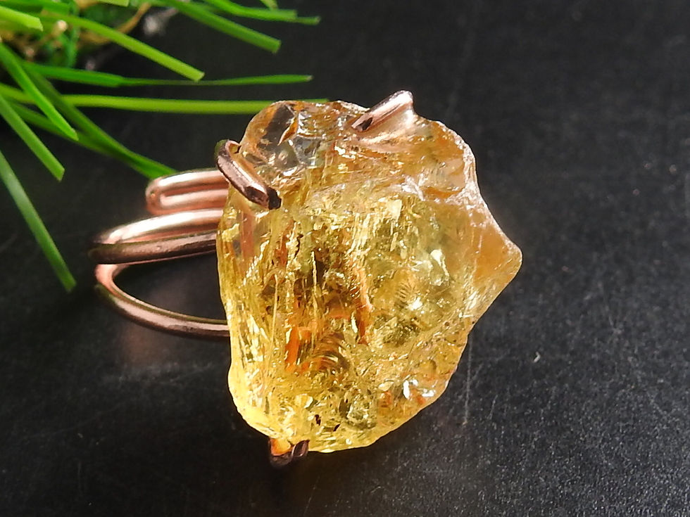 縮圖：Citrine Natural Rough Wire-Wrapping Copper Rings