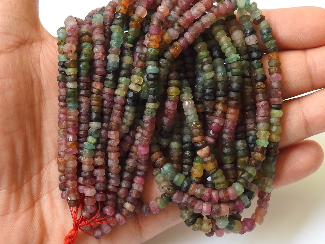 Multi Tourmaline Smooth Matte Polished Roundel Beads