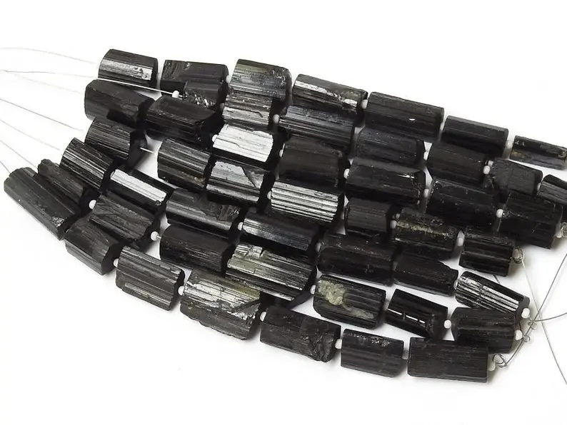 サムネイル： Black Tourmaline Natural Crystals Rough Bead 8Inches Strand Loose Raw Stone