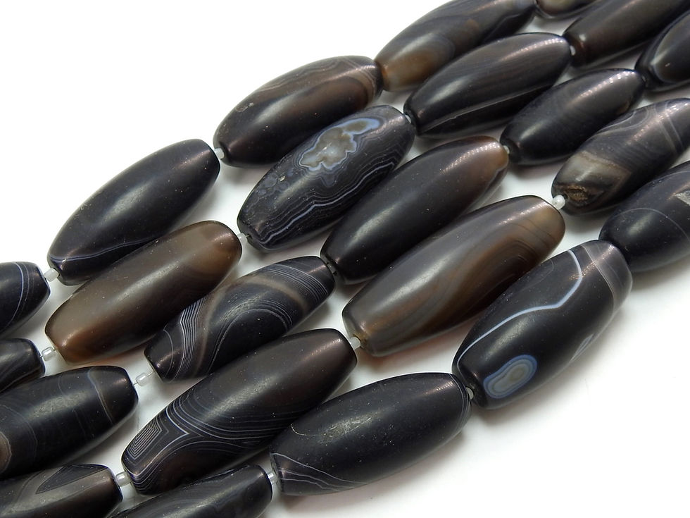 サムネイル： Black Banded Agate Smooth Matte Polished Tube Shape Bead