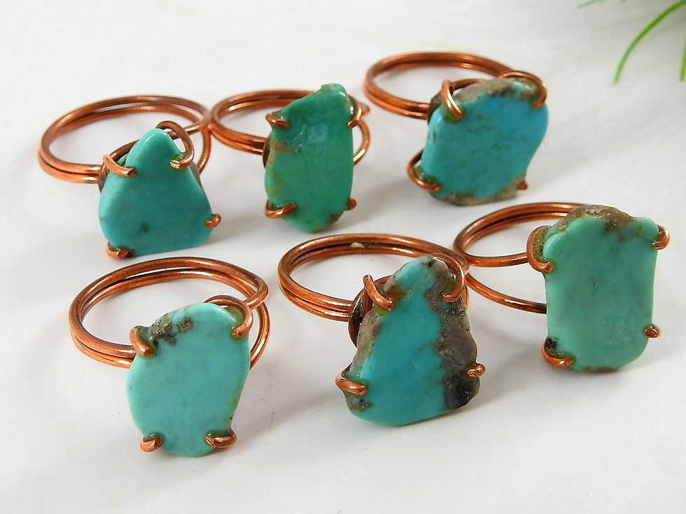 Miniature : Arizona Turquoise Natural Polished Rough Slice Adjustable Wire Wrapping Copper R