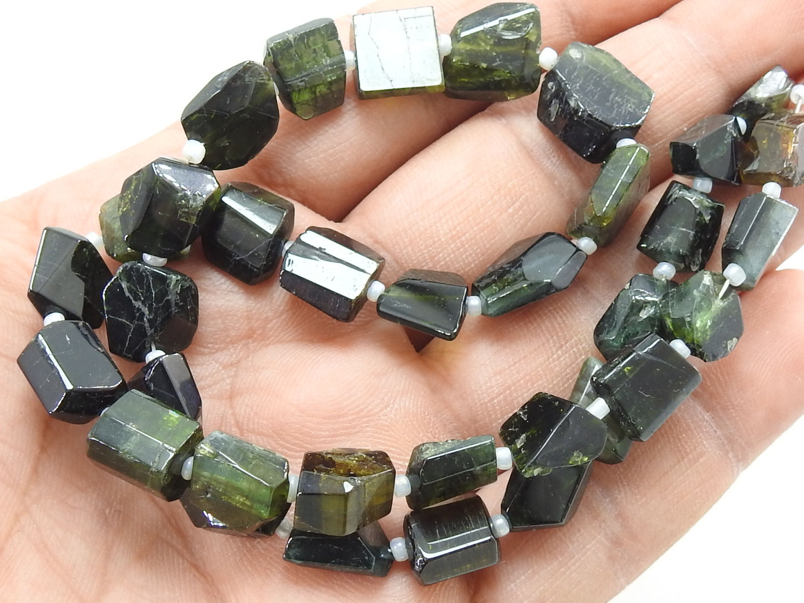 Green Tourmaline Faceted Tumble Bead