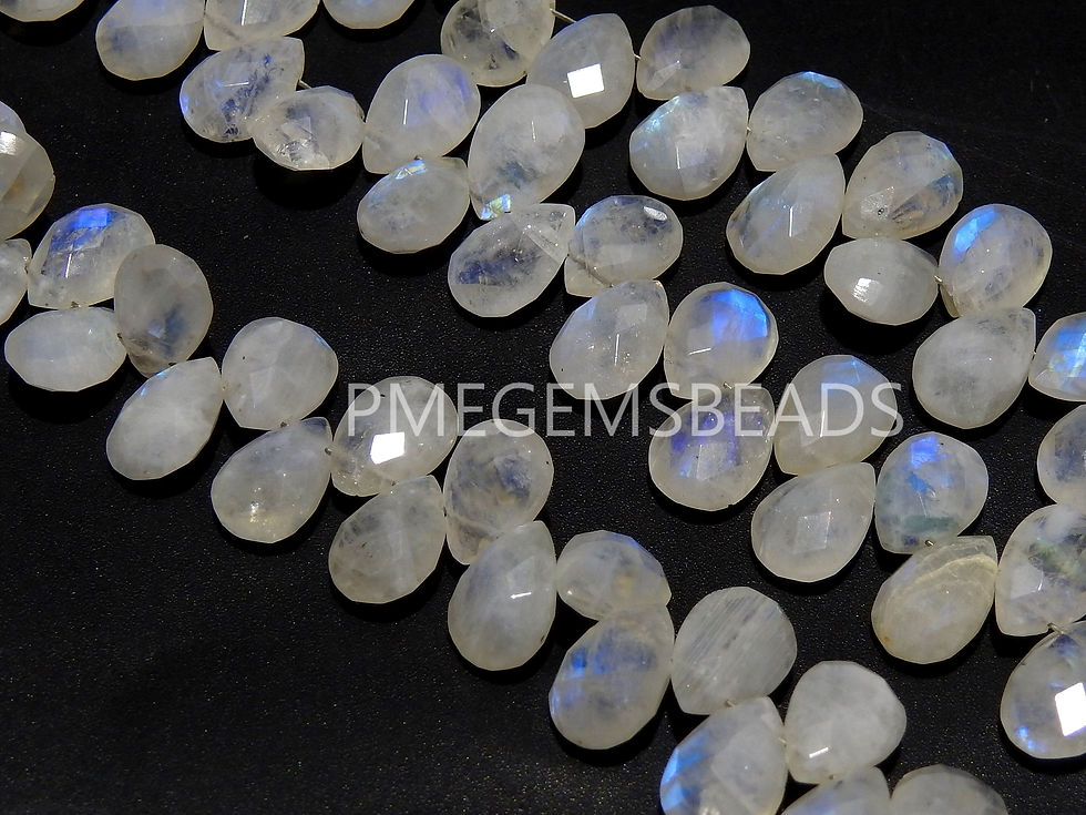 Miniature : White Rainbow Moonstone Multi Flashy Fire Faceted Teardrop