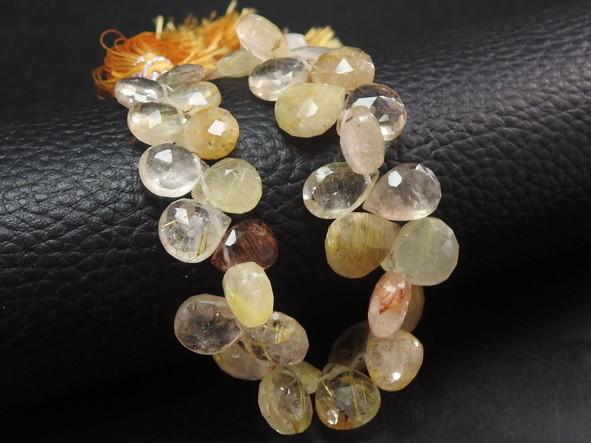 Golden Rutile Quartz Faceted Teardrop/8Inch Strand 10X9To13X10MM Approx/PME-BR8