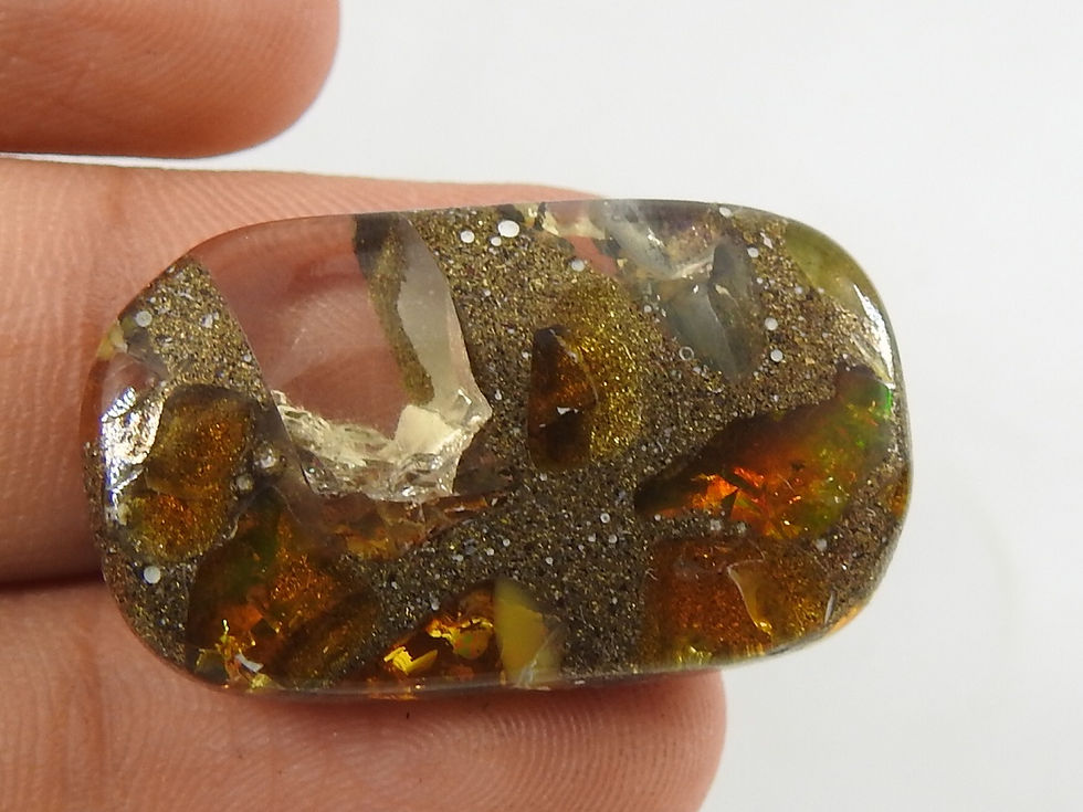Thumbnail: Ethiopian Opal Rectangle Shape Multi Fire Copper Cabochon
