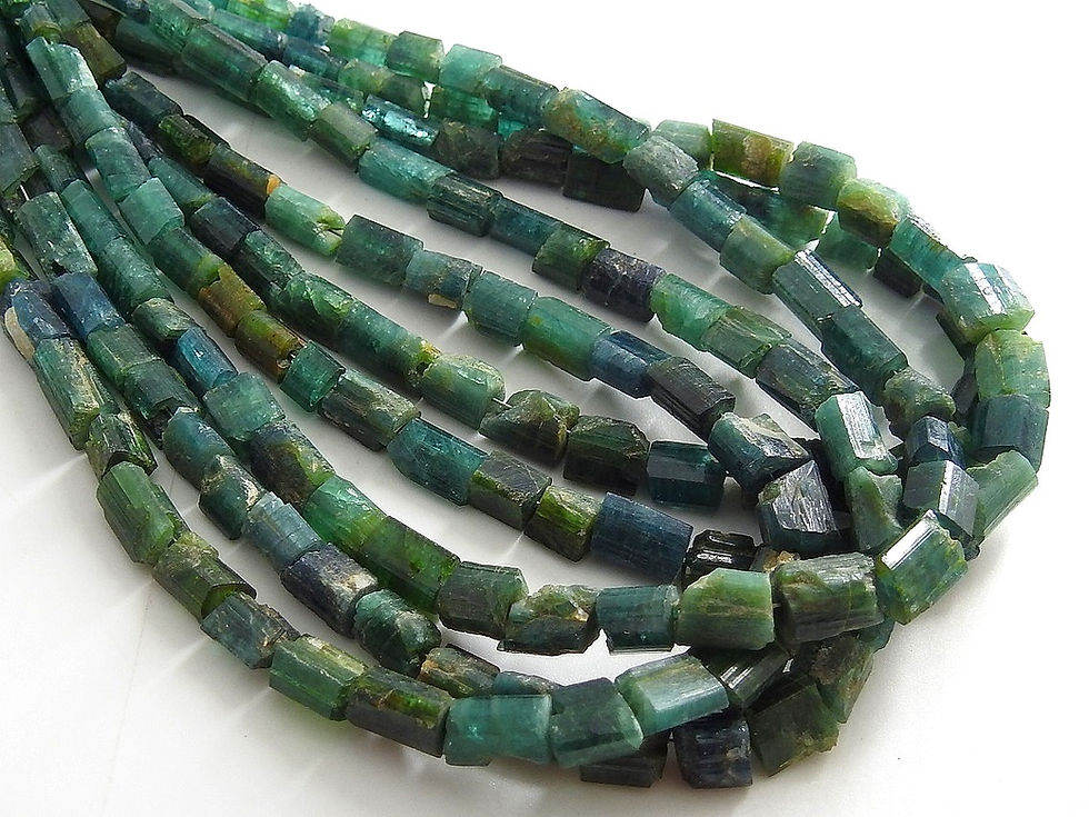 Green Tourmaline Natural Rough Crystals Tube Shape Beads