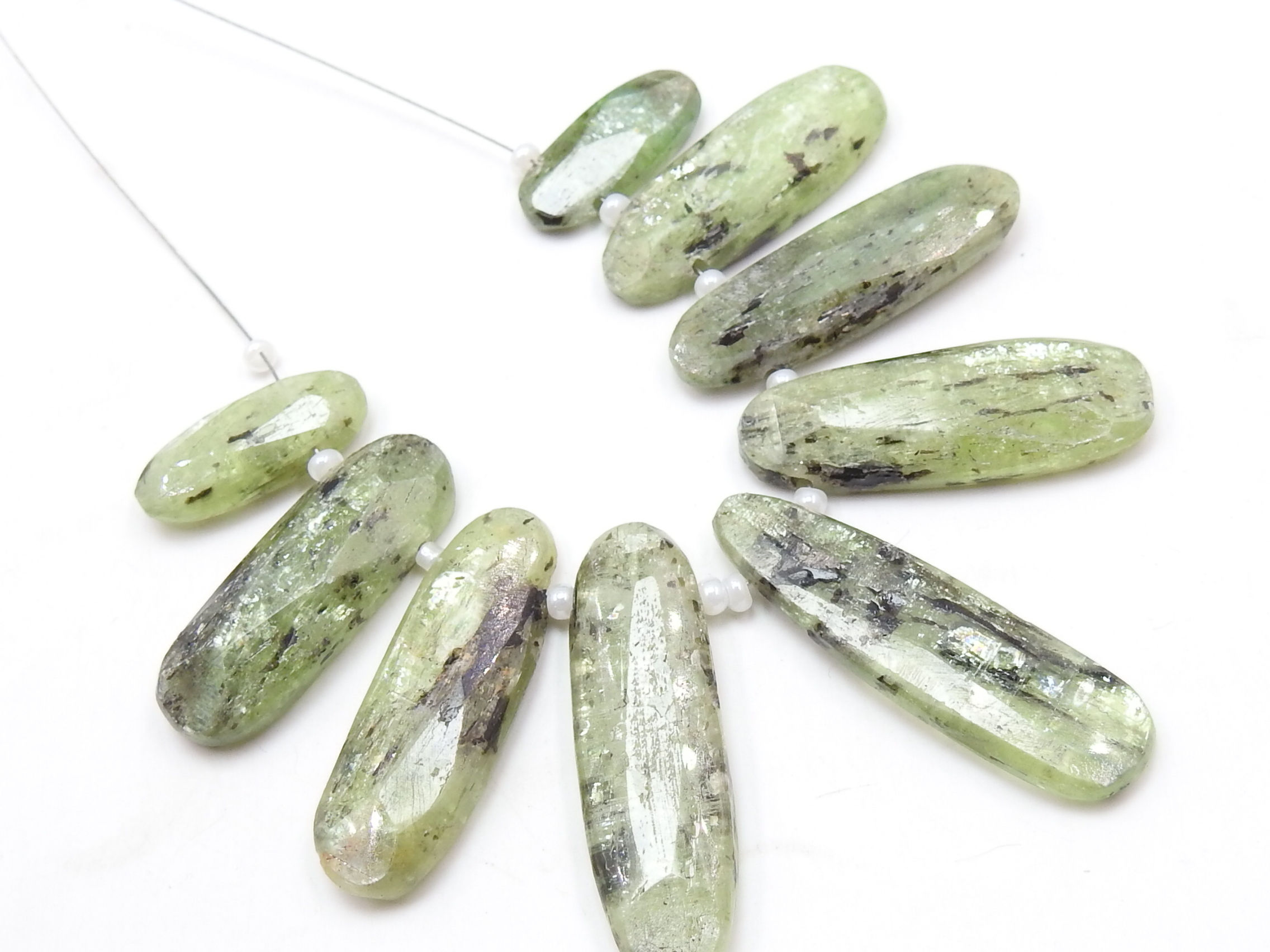 Green Kyanite Faceted Cabochon Briolette/9Piece 34X18To11X7MM Approx/WWM-3