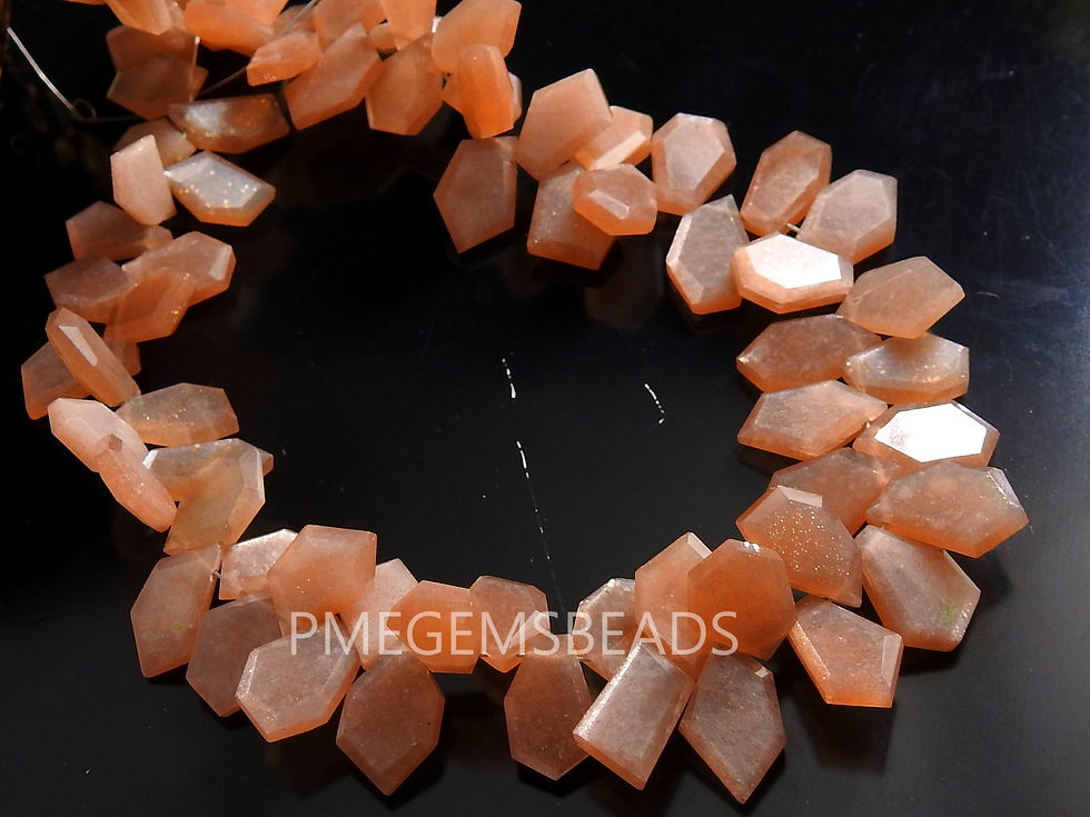 Miniature : Peach Moonstone Faceted Fancy Slice Shape Briolette