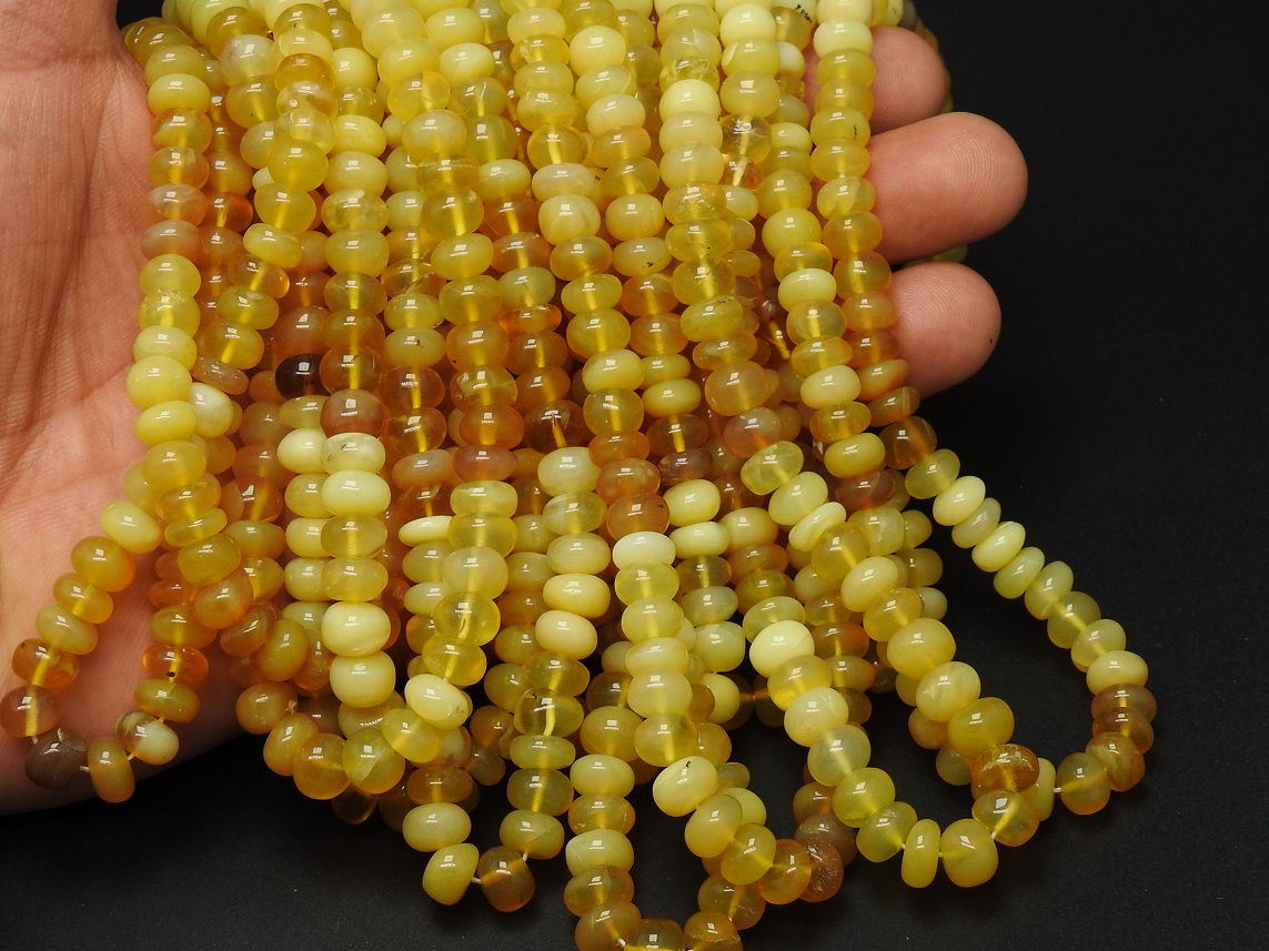 Natural Yellow Opal Smooth Roundel Beads