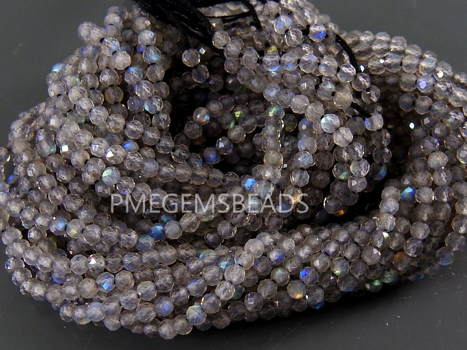 Labradorite Multi Flash Micro Faceted Sphere Ball Round Beads