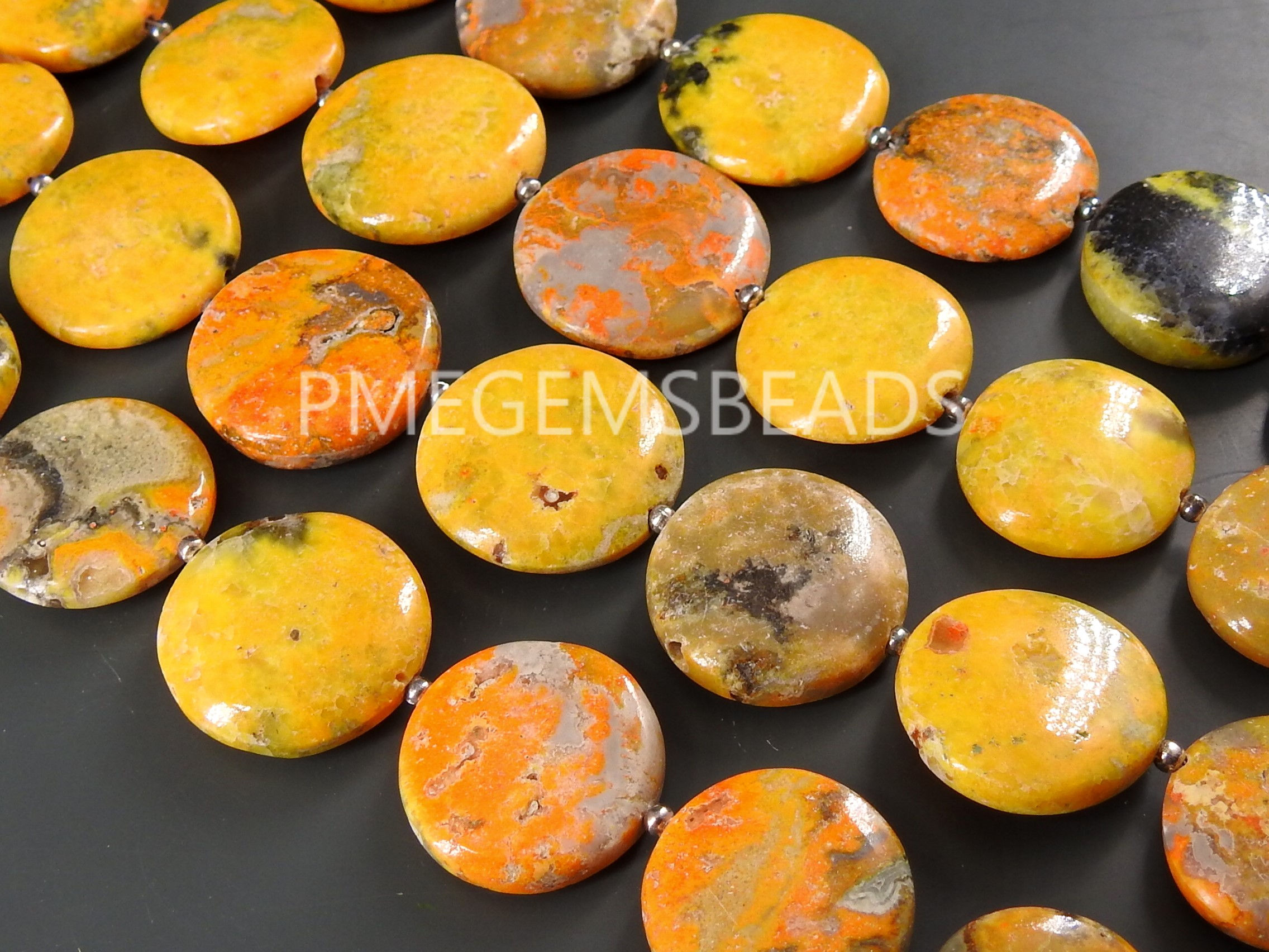 Bumble Bee Jasper Smooth Coins Beads