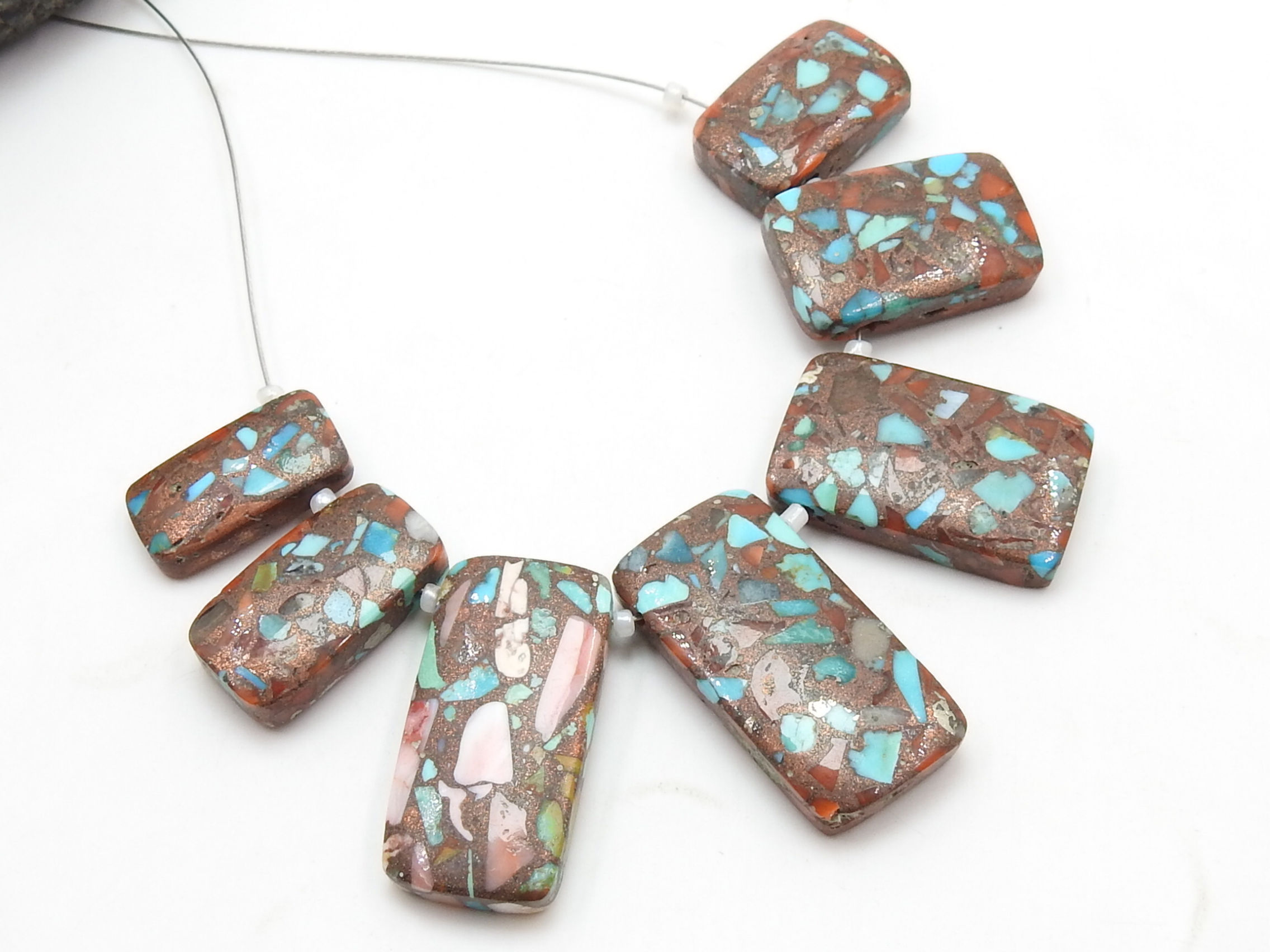 Copper Coral Turquoise Smooth Cabochon Briolette