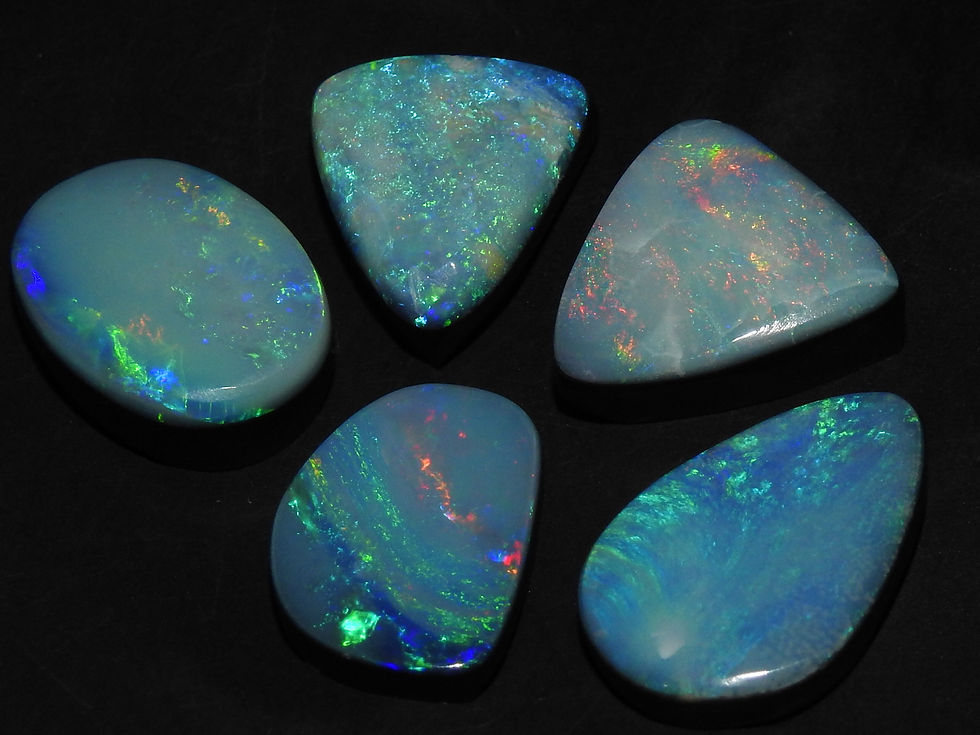 Miniature : Australian Opal Doublet Multi Flashy Fire Smooth Cabochon 5Piece Lot
