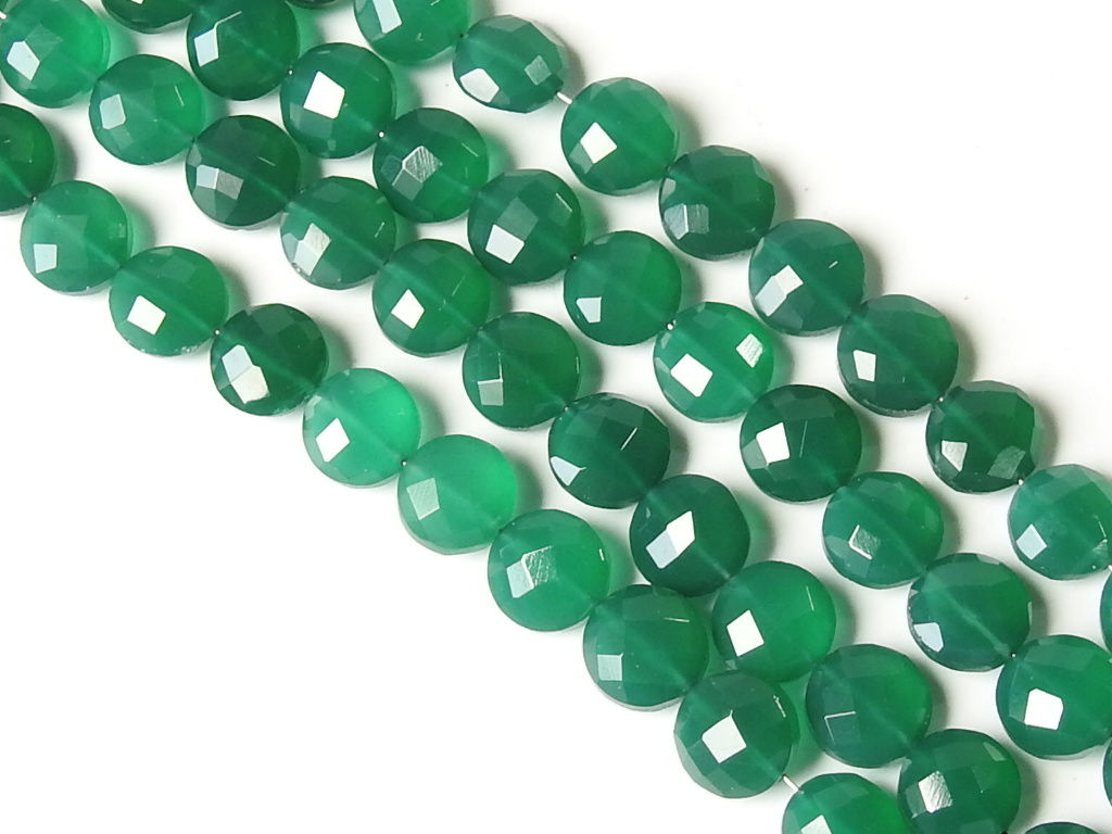 Green Onyx Faceted Coin/8Inches 8X8MM/PME-CY1