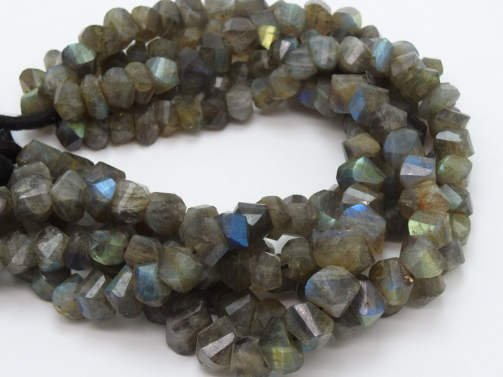 Labradorite Multi Flashy Fire Faceted Roundel Twisted Beads