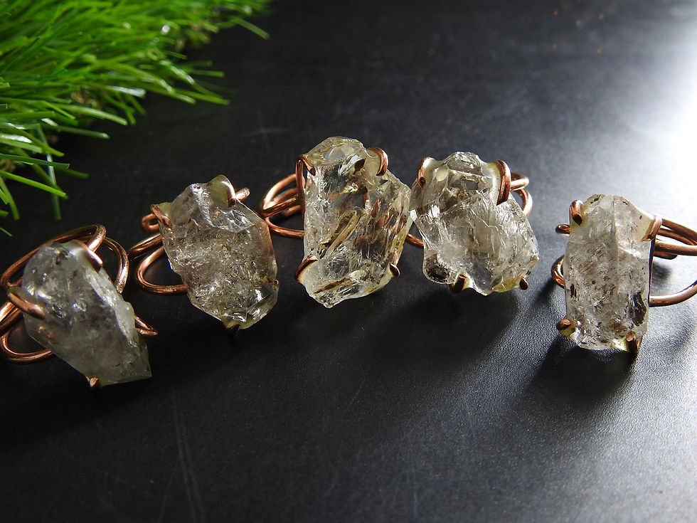 Thumbnail: Herkimer Diamond Natural Crystal Rough Wire Wrapping Copper Ring