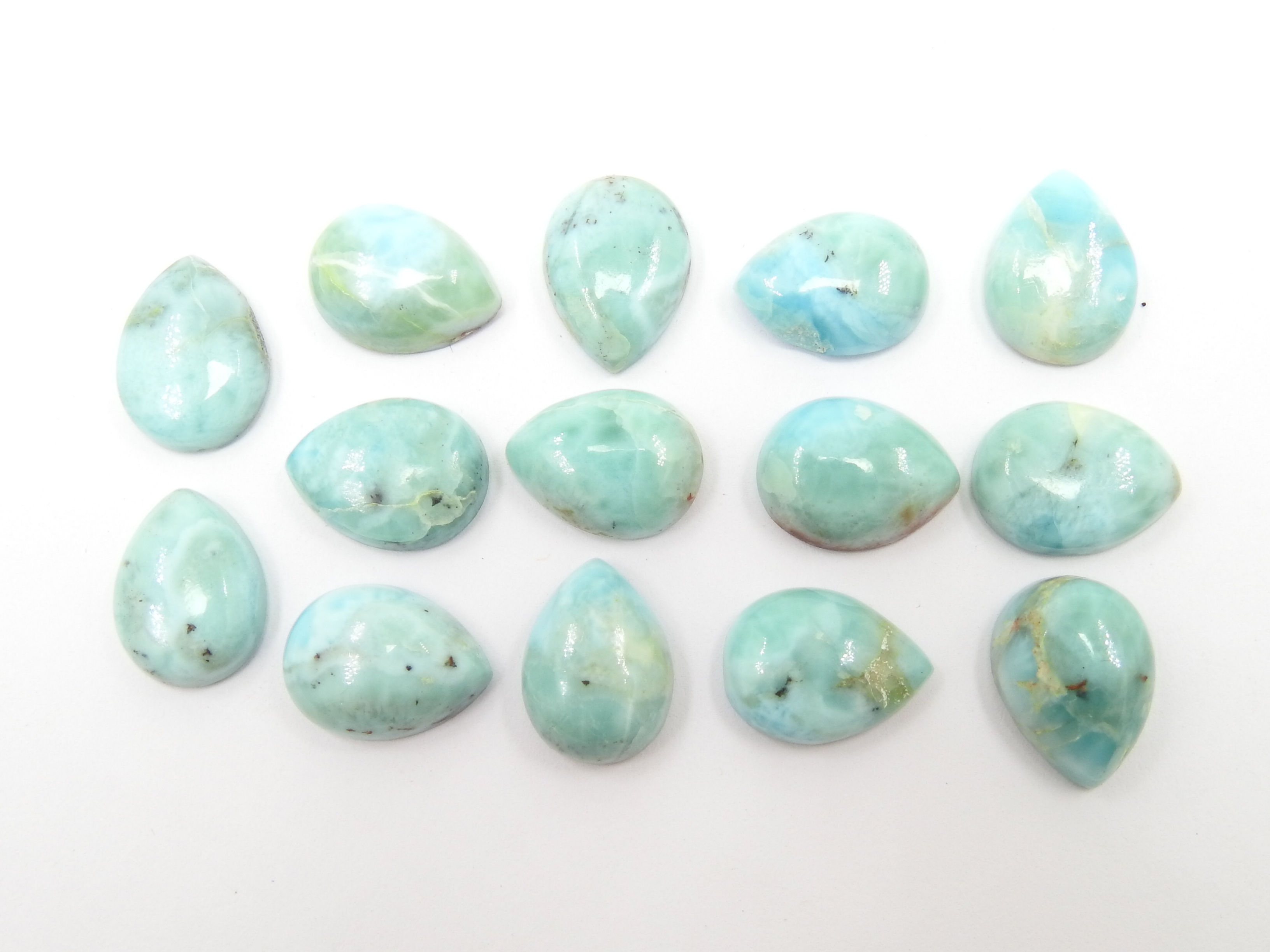 Larimar Cabochon Smooth Polished Pear Shape 14 Piece Lot Calibrated Size 16X11MM