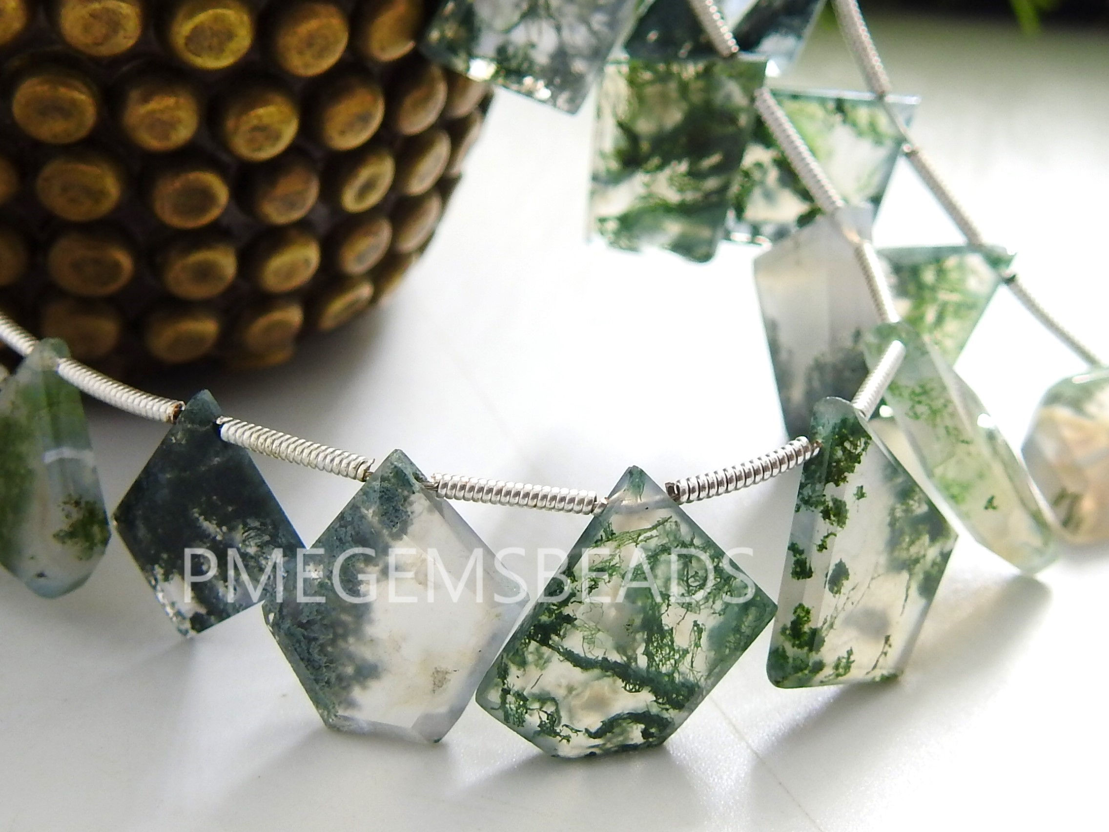 Green Moss Agate Faceted Slice Briolette