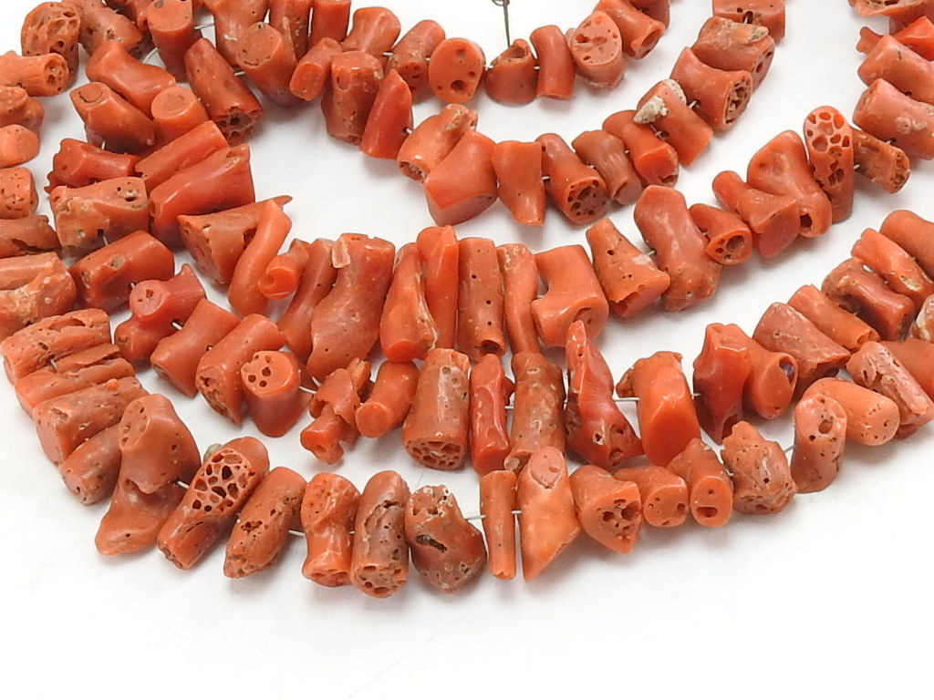 Red Coral Natural Polished Rough Nugget 14Inch 6X4To10X5MM Approx