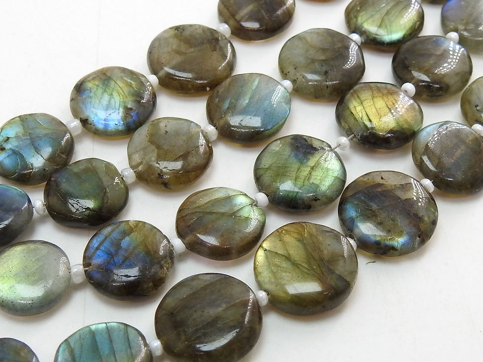 サムネイル： Labradorite Multi Fire Smooth Coin Shape Beads
