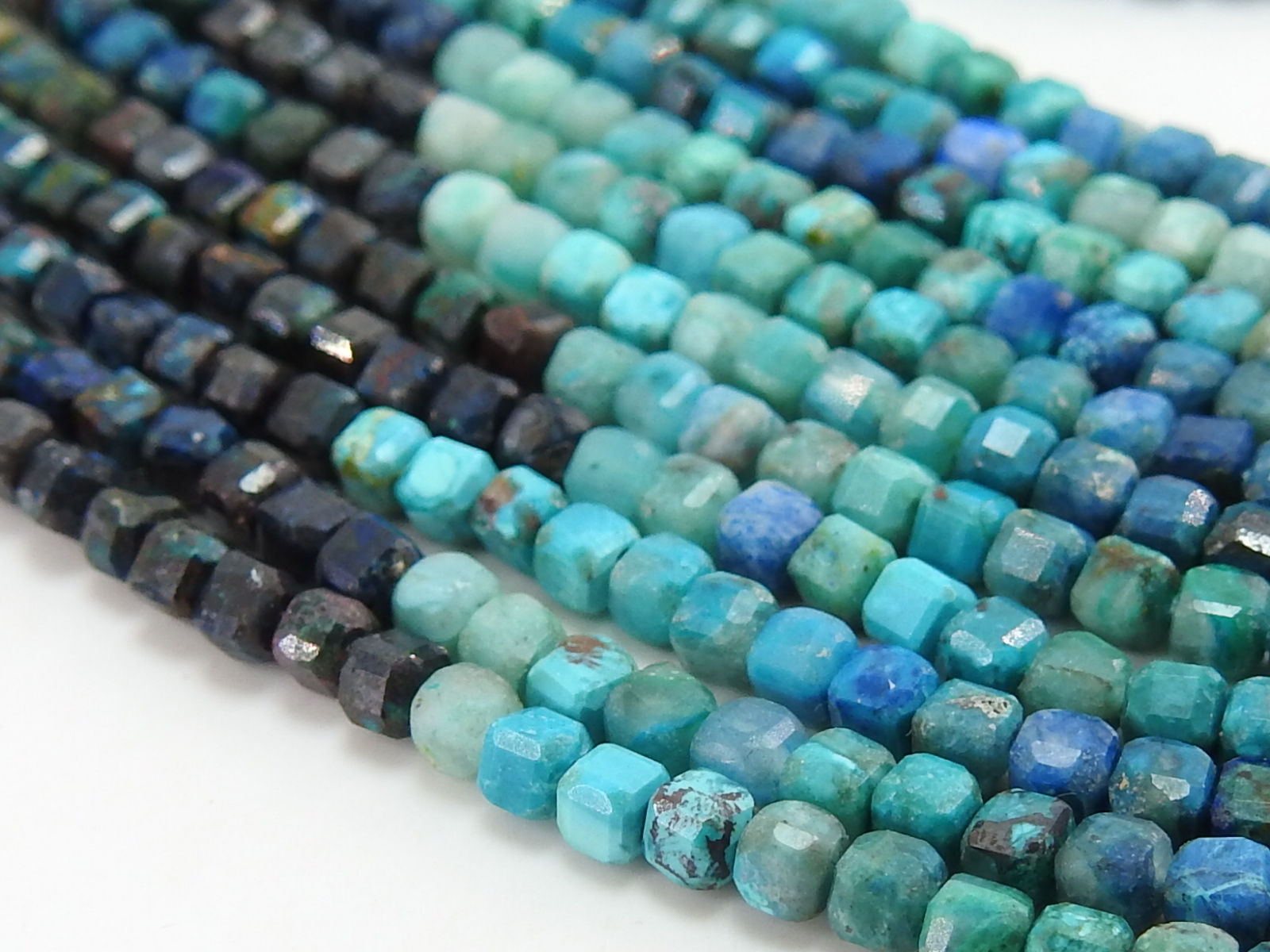 Chrysocolla Multi Shaded Faceted Cube Box Beads