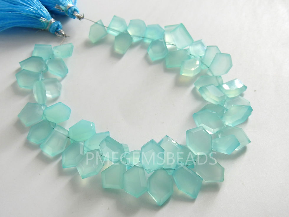 Thumbnail: Aqua Blue Chalcedony Faceted Fancy Slice Briolette