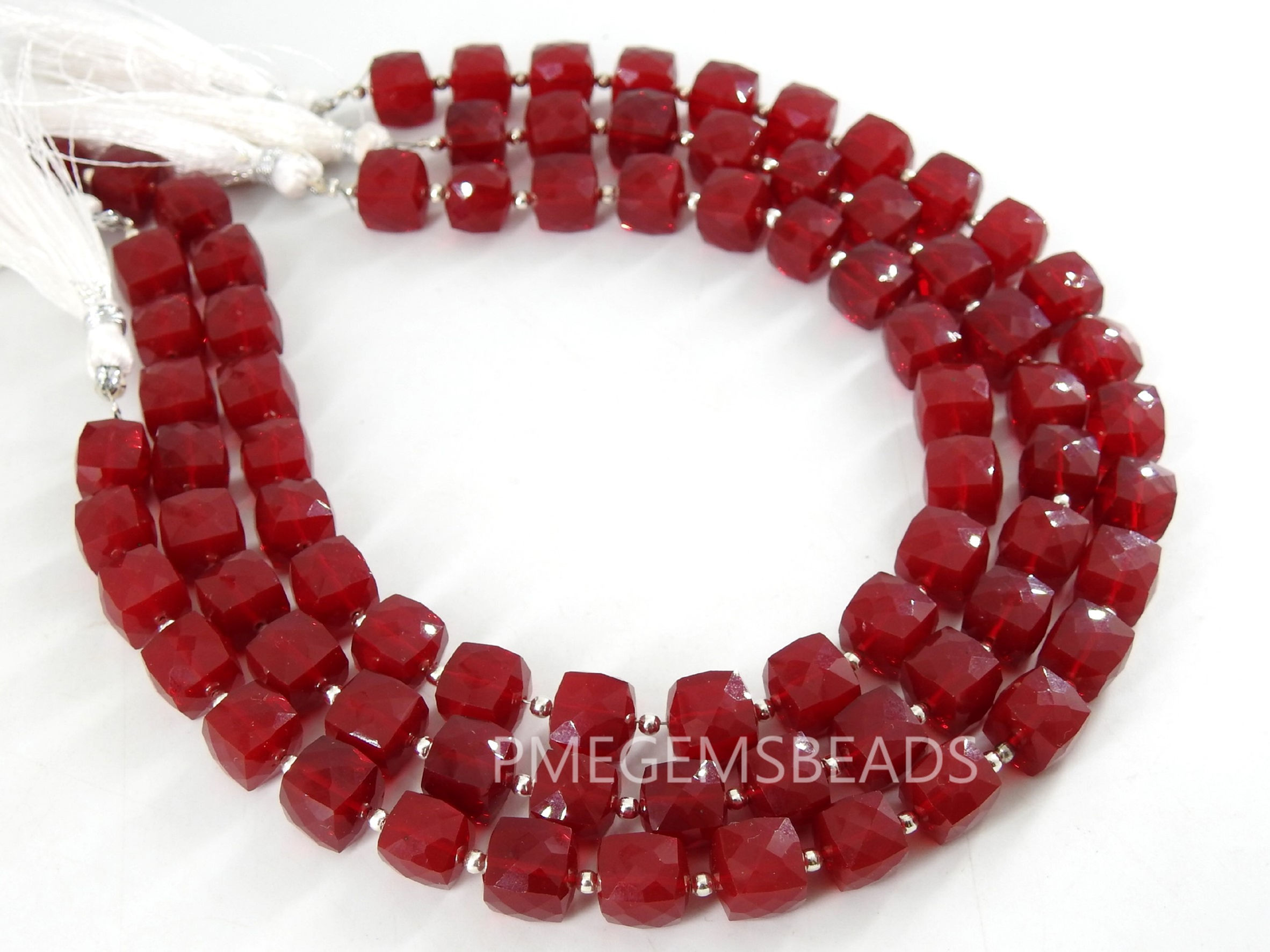 Rubilite Red Chalcedony Faceted Cube Box Beads
