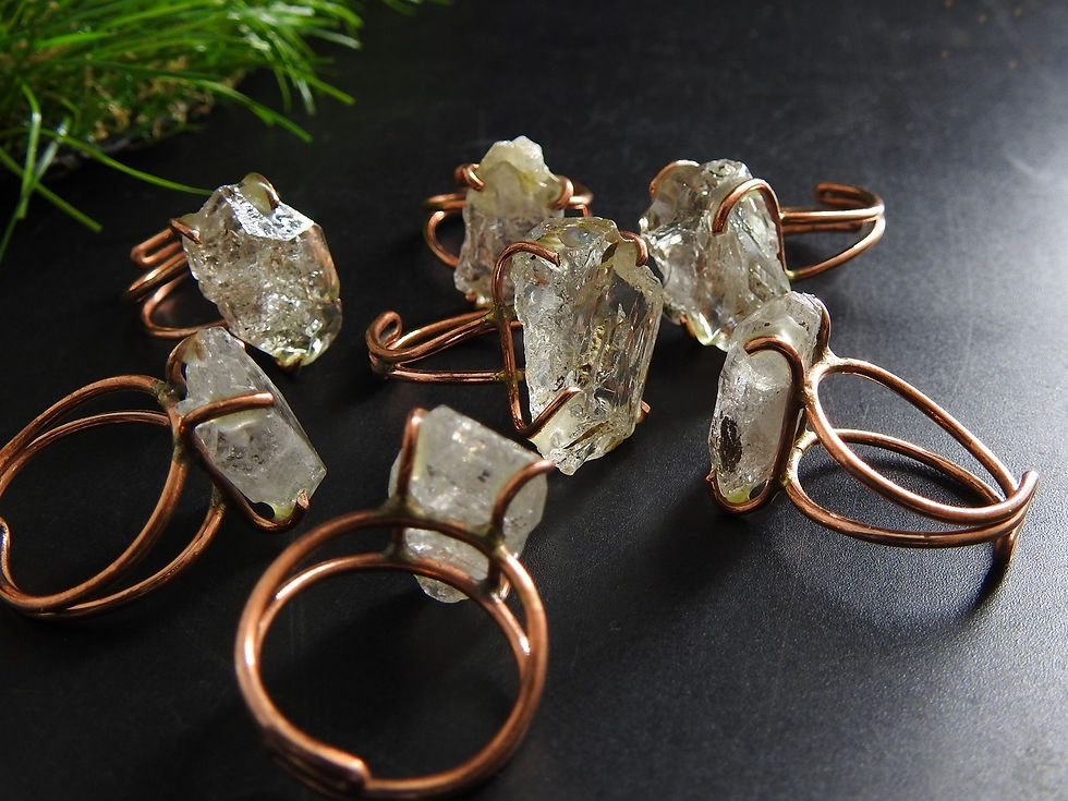 Миниатюра: Herkimer Diamond Natural Crystal Rough Wire Wrapping Copper Ring
