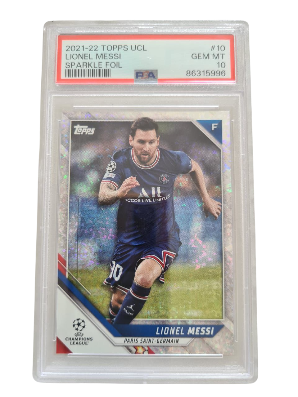 21-22 Topps UCL Lionel Messi Sparkle Foil – PSA 10