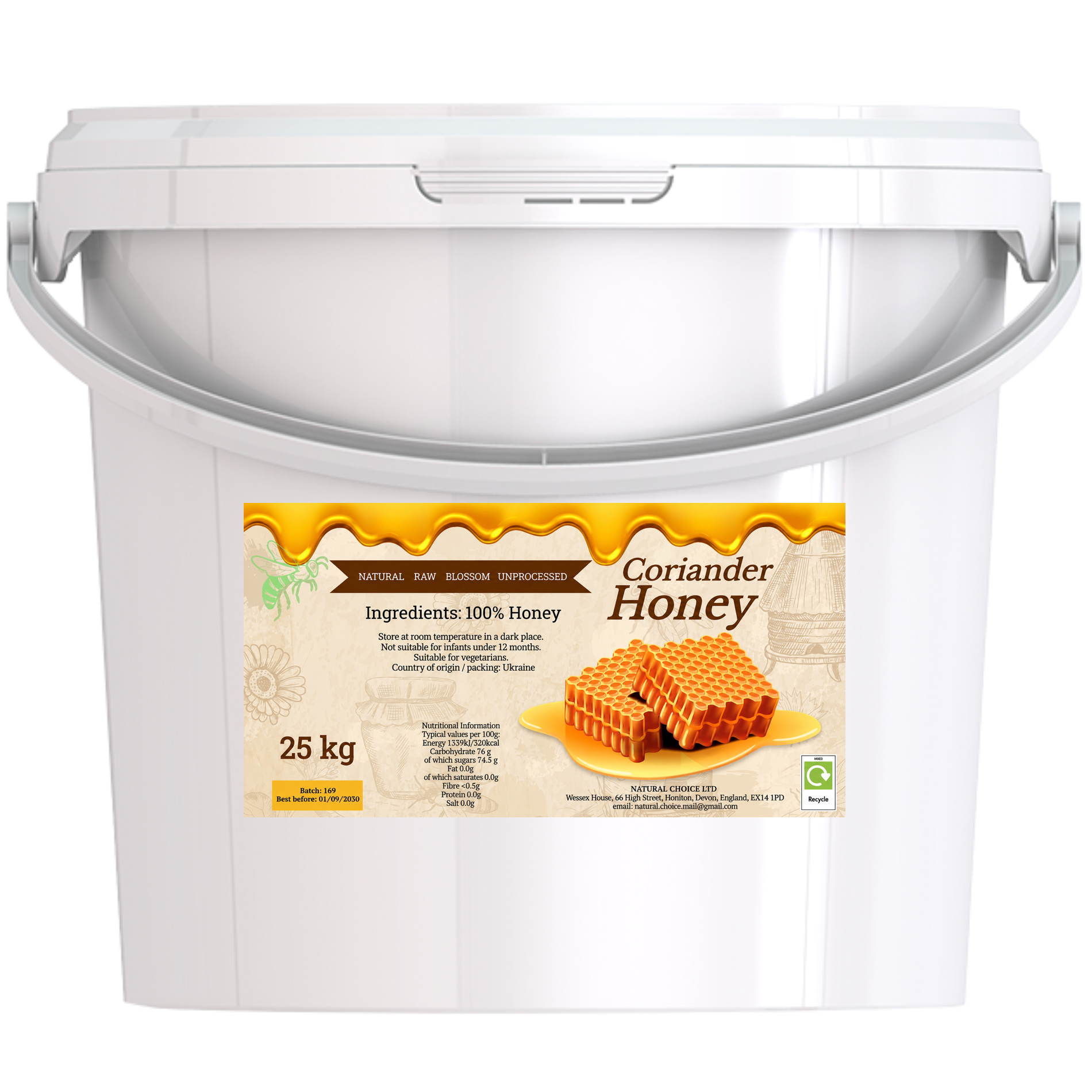 100% Raw Coriander Natural Honey 75 kg , 3 tubs per pallet