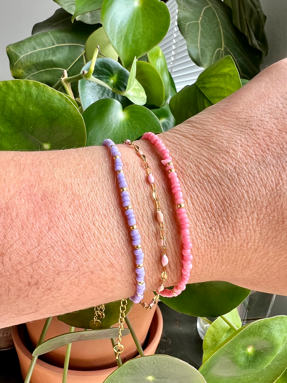 Thumbnail: Kralen armband met Roze en goud