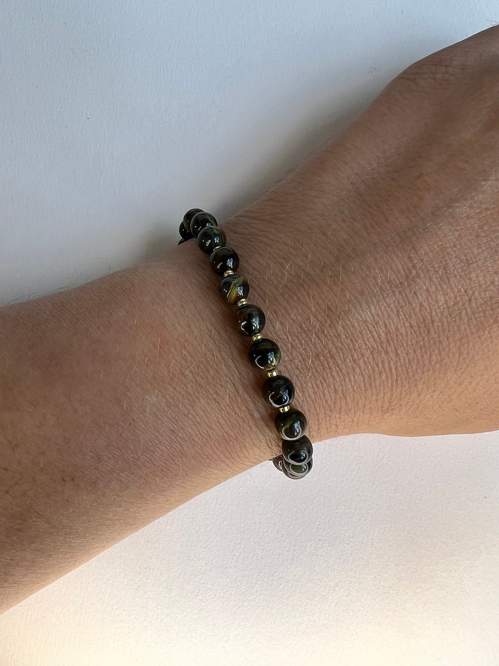 Thumbnail: Tijgeroog Armband met Goud Accent